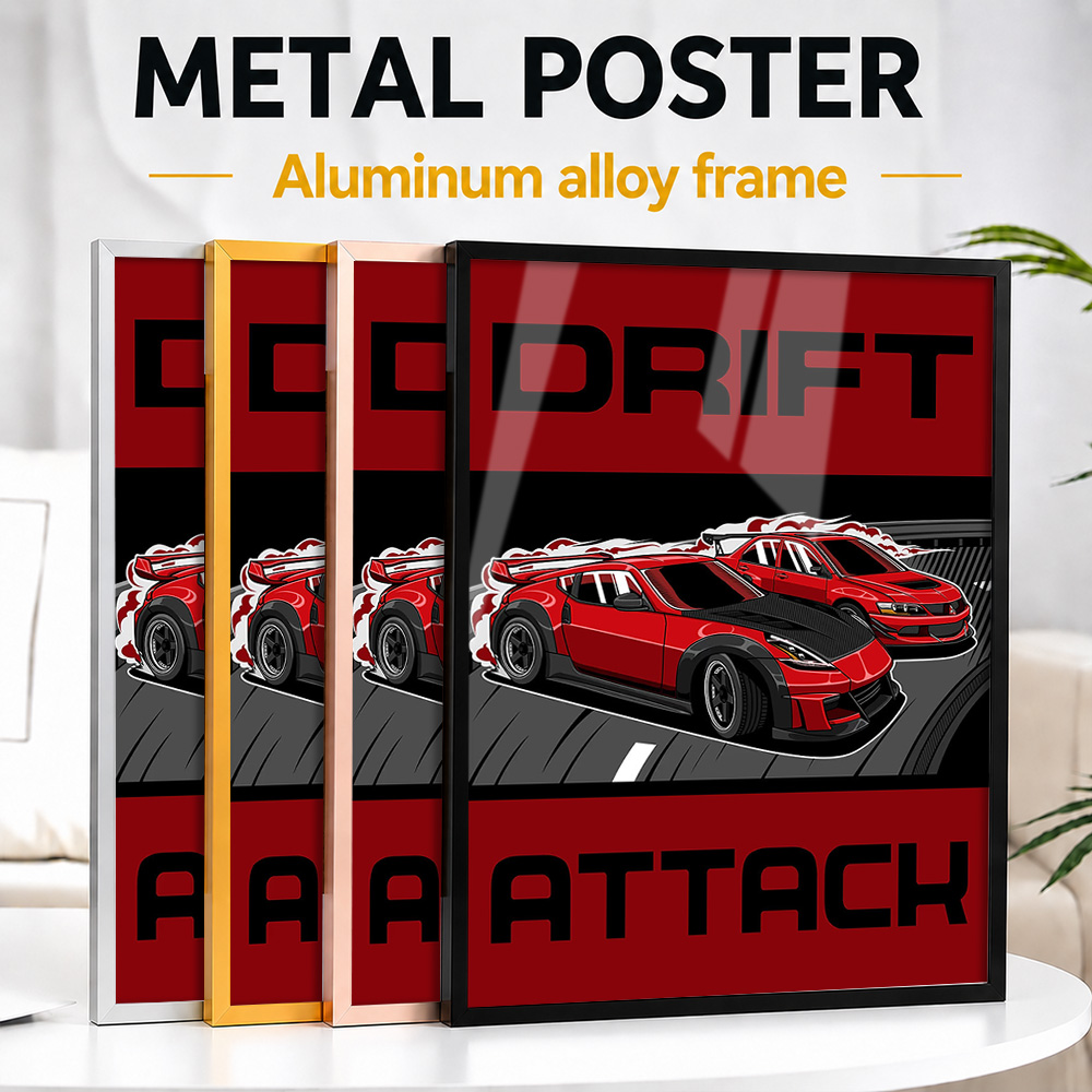 Car Mirror - Lukisan Logam Berbingkai Mobil Drift Attack,